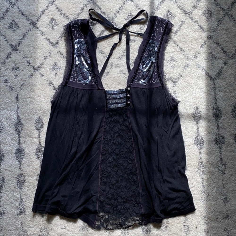 Free People Beaded Tank Black and Purple